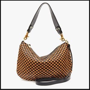Clare V. Moyen Messenger Black & Natural Woven Checker